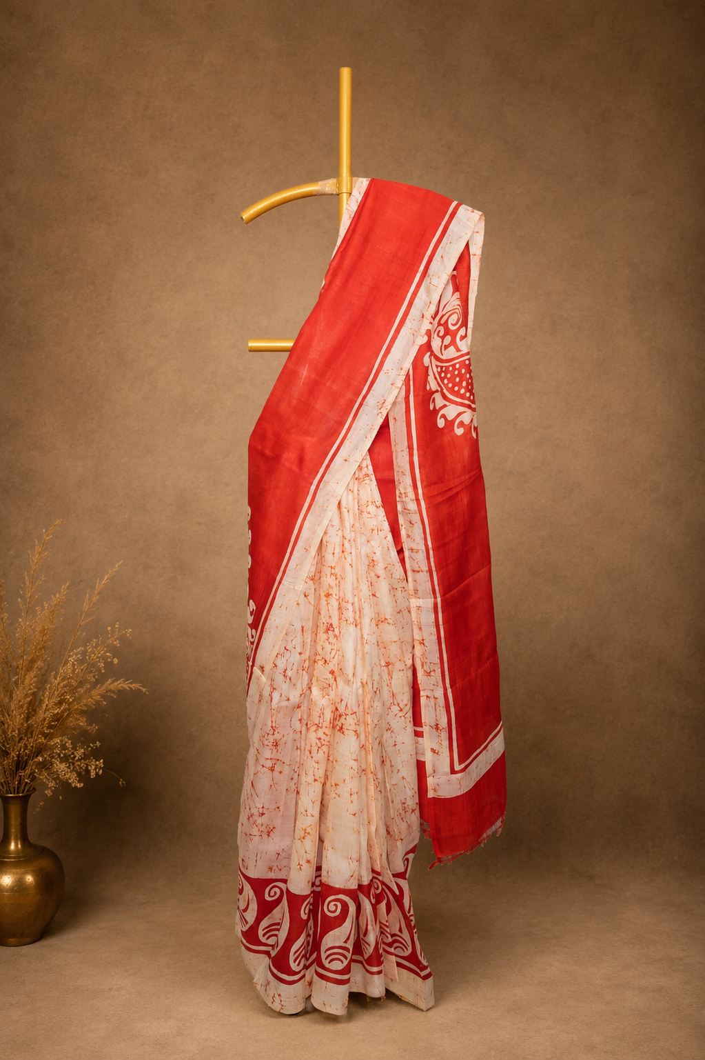 Handcrafted Crimson Heritage Batik Silk Saree