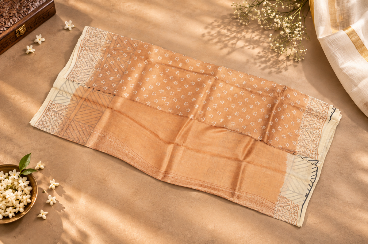 Marigold Glow – Peach Dupion Silk