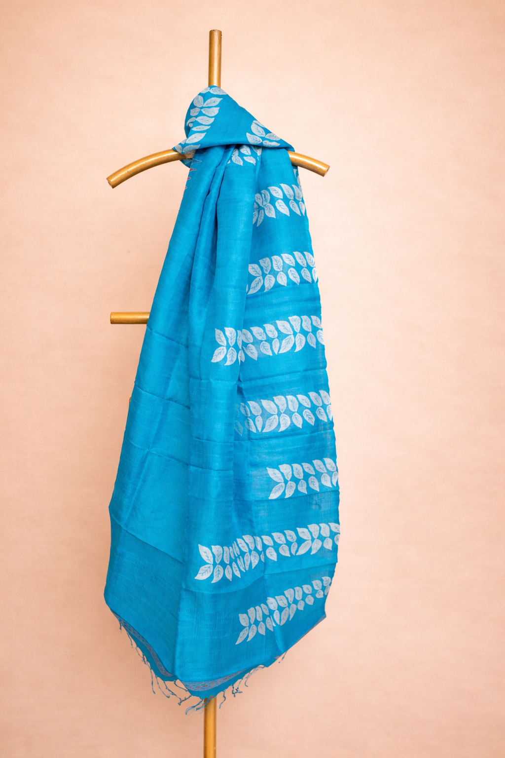 Turquoise blue with white leaf motifs colored pure silk dhupatta