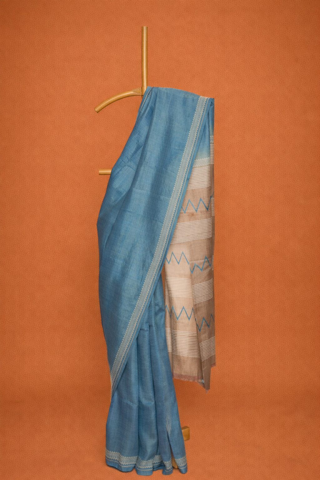 Indigo Blue & Sand Beige colored garad Saree