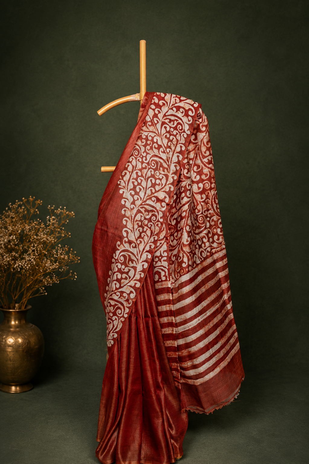 Rust & Ivory Heritage Batik Silk Saree