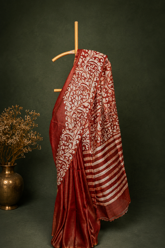 Rust & Ivory Heritage Batik Silk Saree