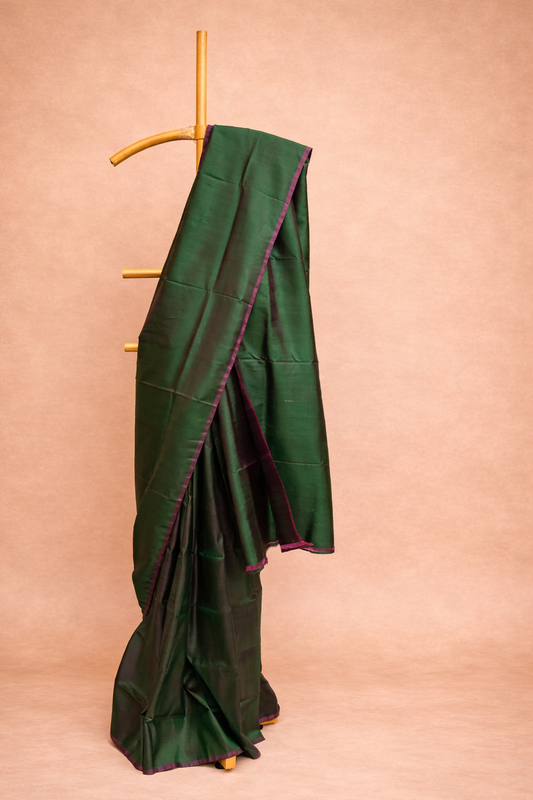Rich forest green single colored pure silk saree
