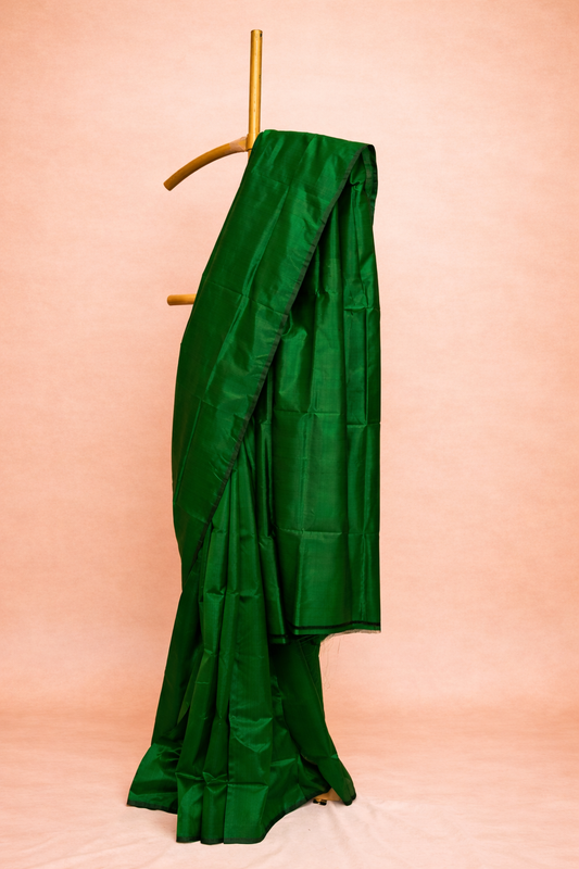 Emerald Green single colored pure silk saree