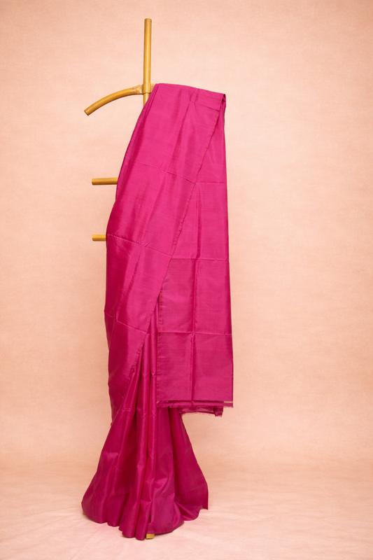 Bright Fuchsia Pink single colored pure silk saree