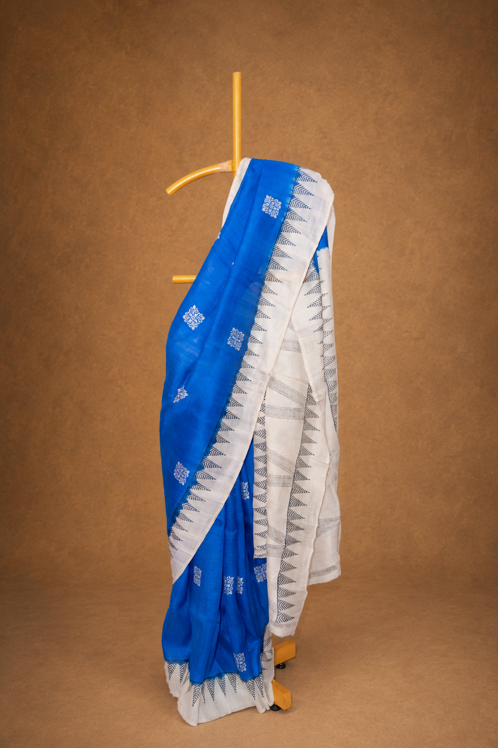Royal Blue & White colored Dupion Silk Saree