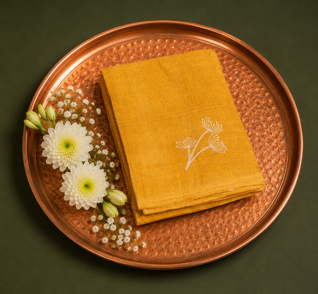 Mustard & Charcoal colored Printed Dupion Silk Saree