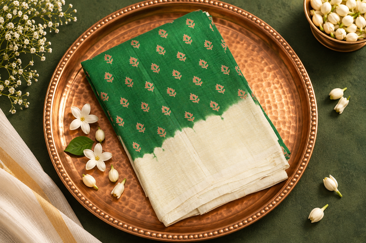 Emerald Garden – Green Dupion Silk