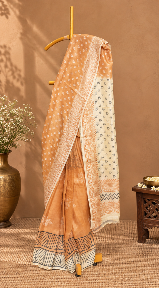 Marigold Glow – Peach Dupion Silk