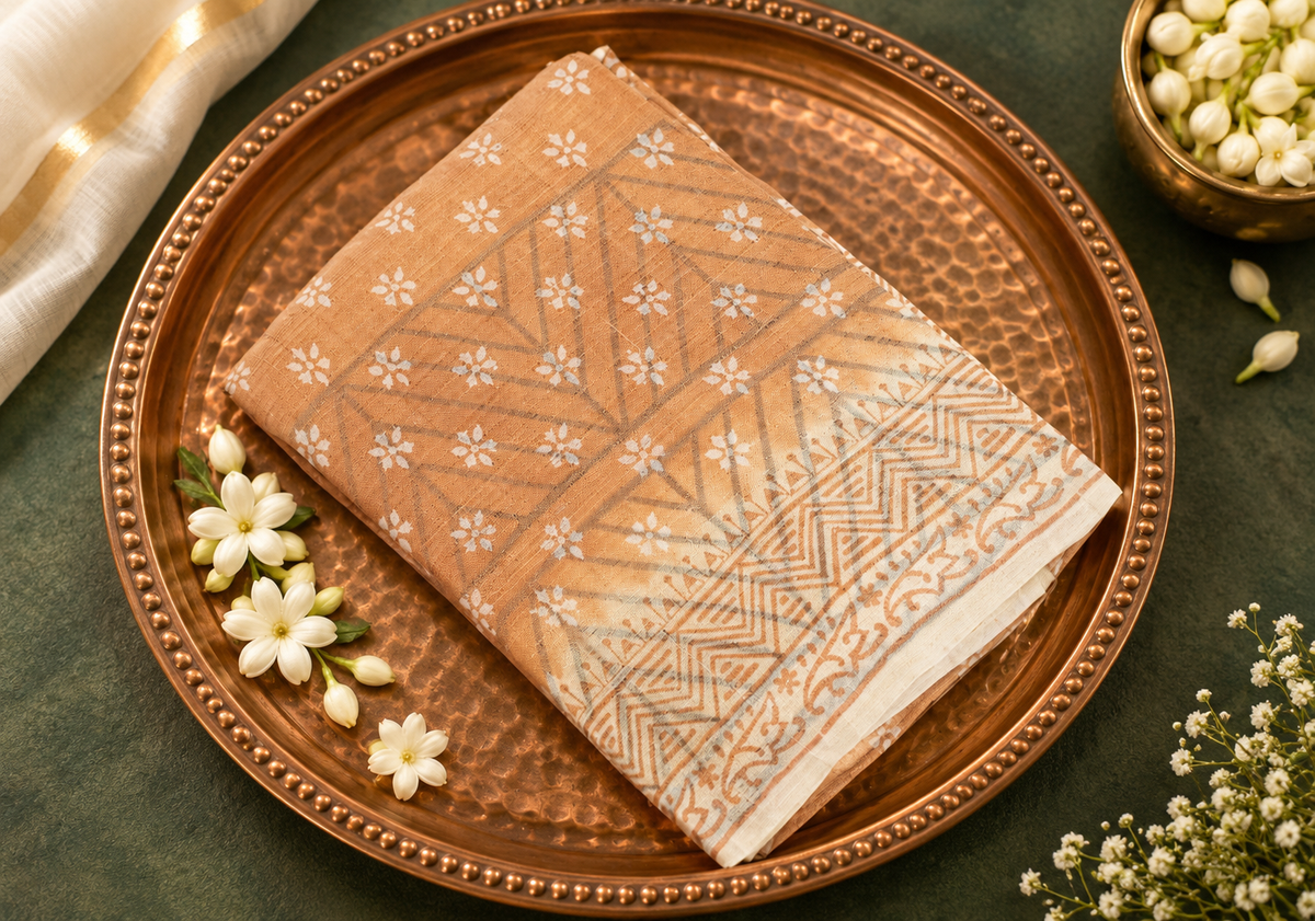 Marigold Glow – Peach Dupion Silk