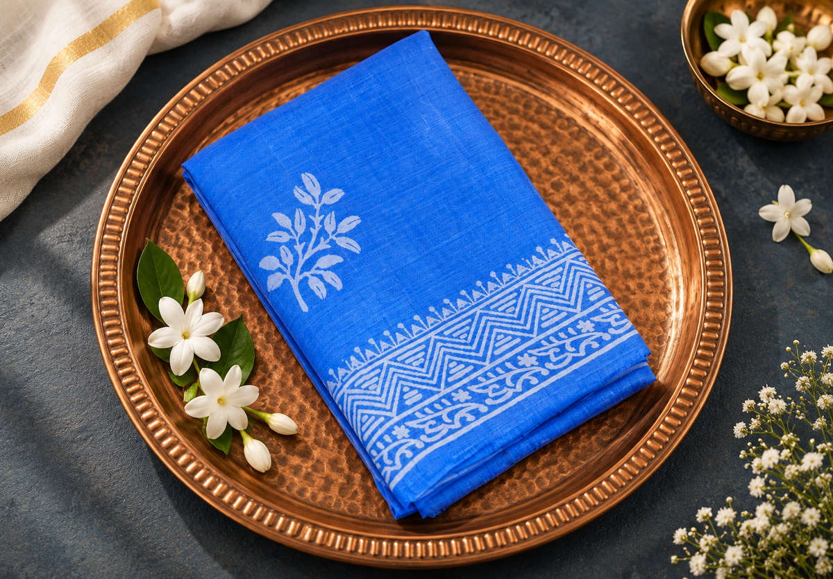 Blue Blossom – Royal Blue Dupion Silk