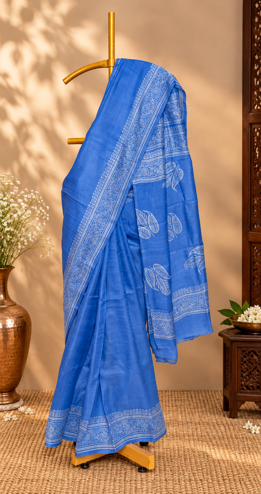 Blue Leaf – Royal Blue Dupion Silk