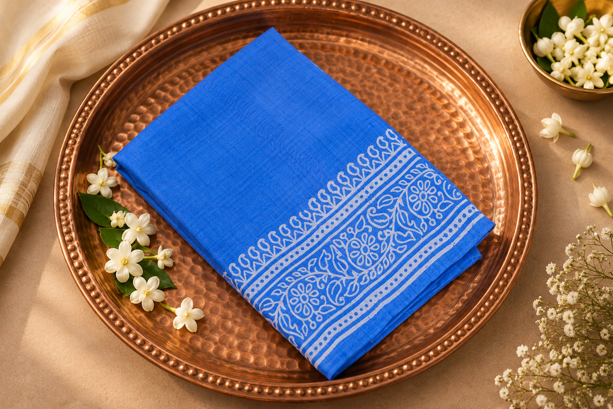 Blue Leaf – Royal Blue Dupion Silk