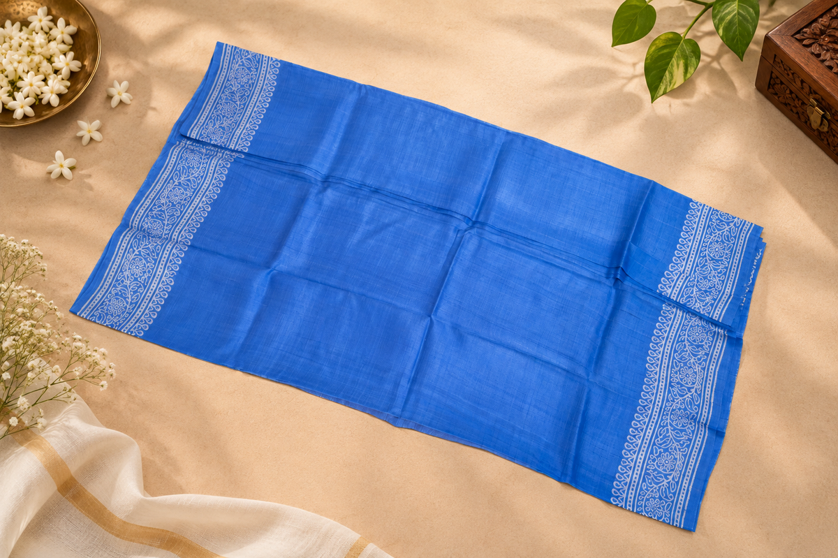 Blue Leaf – Royal Blue Dupion Silk