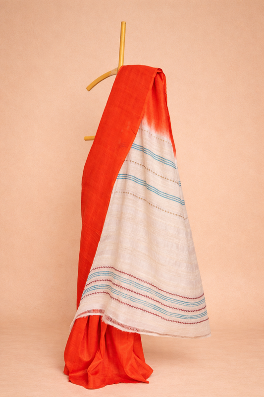 Rust orange & ivory striped garad saree