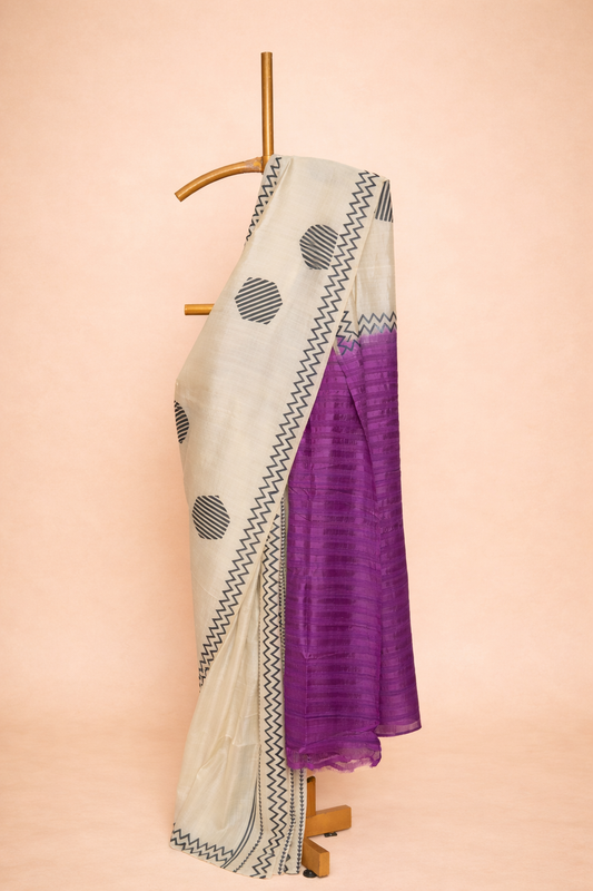 Ivory & Royal Purple colored garad Saree