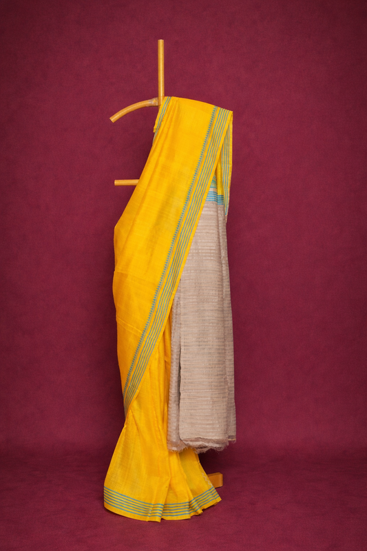 Sunshine Yellow & Neutral Beige colored garad Saree