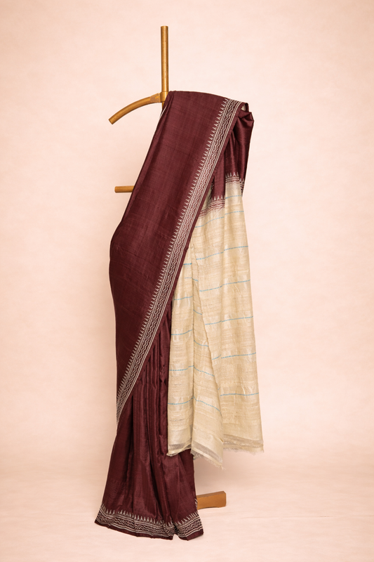Wine Maroon & Cream colored garad Saree