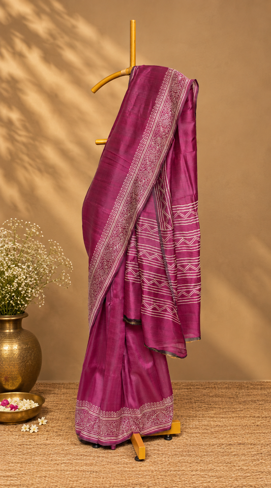 Crimson Bloom – Hand Block Printed Garad Silk