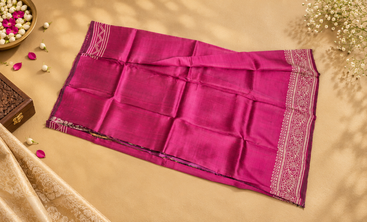Crimson Bloom – Hand Block Printed Garad Silk