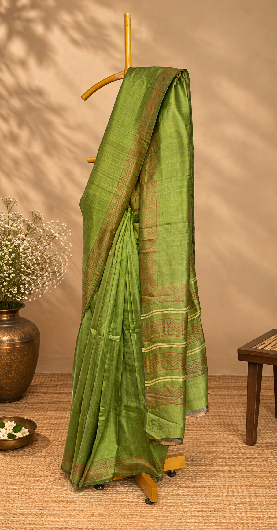 Meadow Green – Hand Block Printed Garad Silk