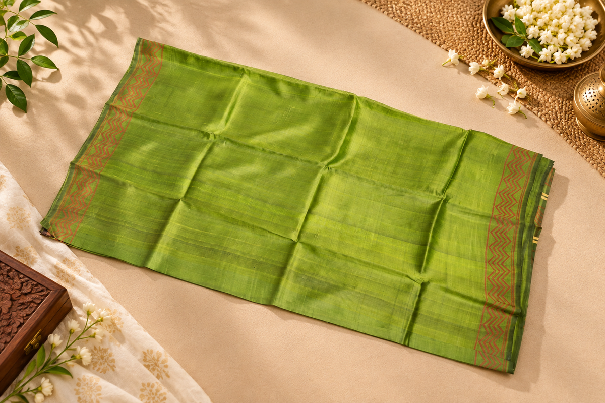 Meadow Green – Hand Block Printed Garad Silk