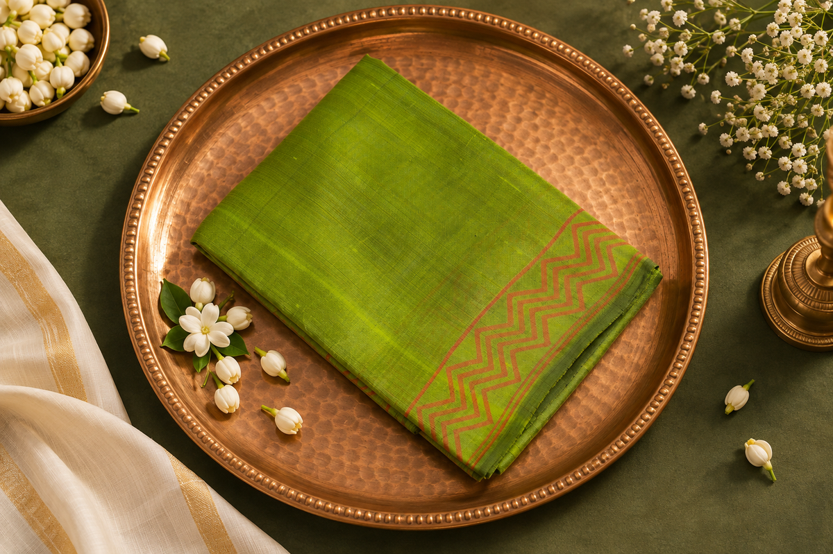 Meadow Green – Hand Block Printed Garad Silk