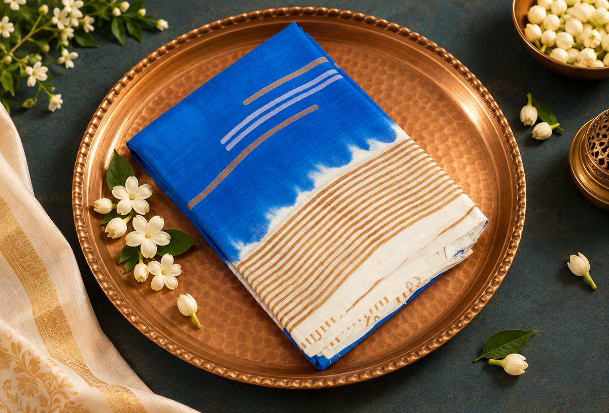 Indigo Heritage – Hand Block Printed Garad Silk