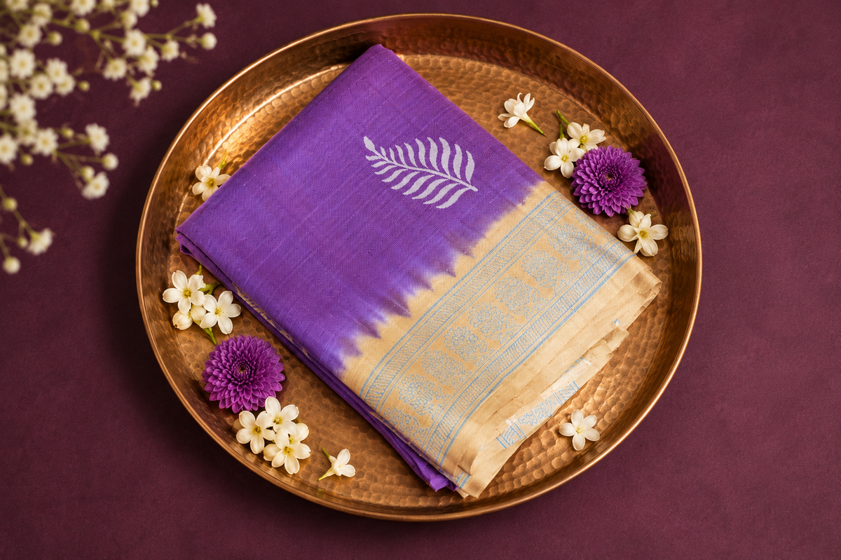 Royal Amethyst – Purple & Antique Gold Pure Silk